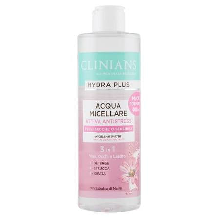 CLINIANS ACQUA MICELLARE ATTIVA ANTISTRESS PELLI SECCHE O SENSIBILI. 400ml