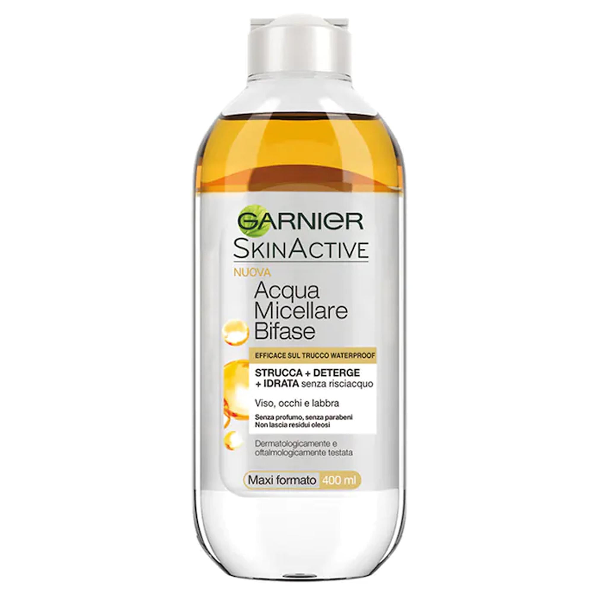GARNIER ACQUA MICELLARE BIFASE EFFICACE SUL TRUCCO WATERPROOF STRUCCA - DETERGE - IDRATA. 400ml