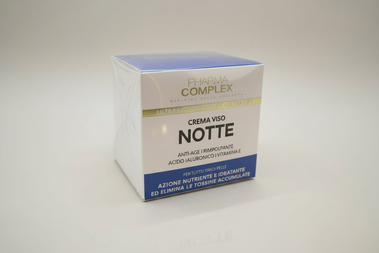 PHARMA COMPLEX - CREMA VISO
NOTTE ANTI-AGE / RIMPOLPANTE
ACIDO IALURONICO / VITAMINA E. 50ml
