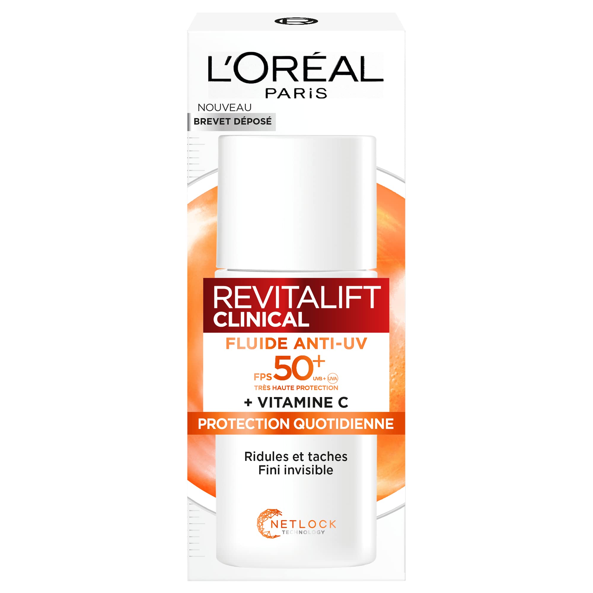 L’OREAL PARIS - FLUIDO ANTI-UV FPS 50+ VITAMINA C + VITAMINA E ACIDO IALURONICO MACCHIE,RUGHE. 50ml